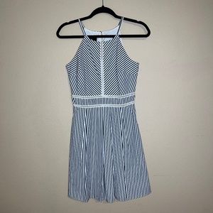 Navy and White Pinstripe Juniors Dress with Pockets